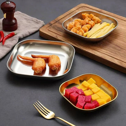 4pcs Stainless Steel Square Dish Set, Stackable Thickened Serving Plates, Versatile Kitchen Trays for Bones, Fruits and Snacks, Durable Easy-to-Clean Tableware, Great for Home & Restaurant Use