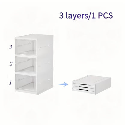 Collapsible Shoe Storage Box, 3-Tier Shoe Organizer Rack with Magnetic Clear Door, Tool-Free Quick Assembly Stackable Shoe Cabinet, Large Sturdy Space-Saving Shoe Rack for Entryway, Closet & Bedroom