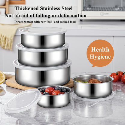 5-Piece Reusable Stainless Steel Outdoor Containers – Circular Airtight Lids, Perfect for Storing Fruits, Vegetables & Snacks, Ideal Companion for Picnic Parties & Outdoor Adventures