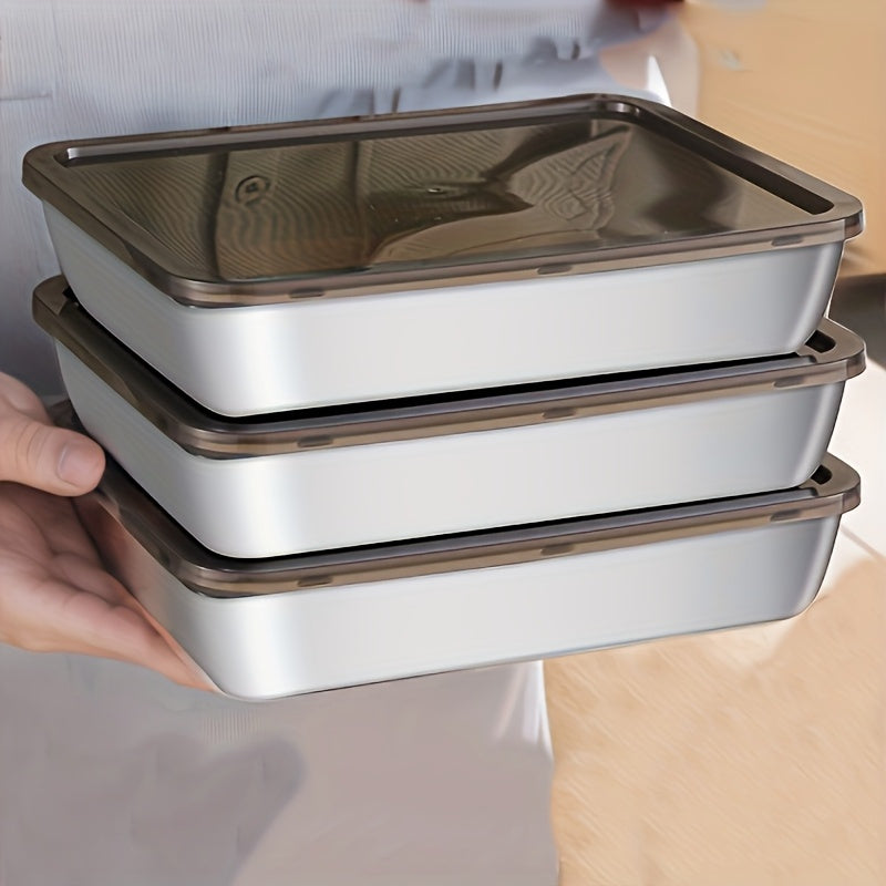Buy 2 Get 1 Free: 3-Piece Stainless Steel Food Storage Containers – Durable Reusable Baking Trays with Free Lids, Must-Have Kitchen Tools for Picnics & Fridge Tidy-Up