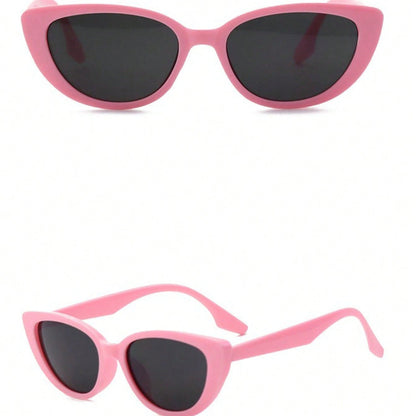 1 Pair UV Protection Luxury Elegant Women’s Sunglasses – Narrow Cat Eye Pink Plastic Frame with Bold Black Lenses, Retro Versatile Face-Slimming Sun Protection Accessory for Daily & Special Occasions