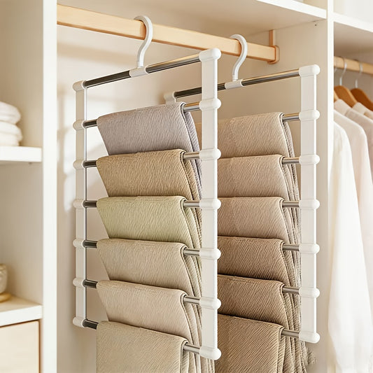 Multi-layer stainless steel trouser rack, a space-saving wardrobe organizing essential, suitable for storing pants, jeans, scarves and other clothing items