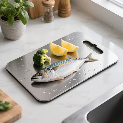 Heavy-Duty Double-Sided Food-Grade Stainless Steel Cutting Board – Non-Slip Base, Dishwasher Safe, Durable Sanitary Option for Slicing Meat, Vegetables & Cheese, Ideal for Home Kitchens, Restaurants & Chefs