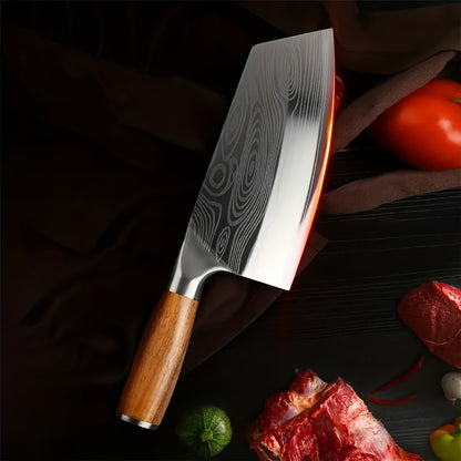 7 Inch Multi-Function Damascus Pattern Chef Knife, Ultra Sharp Slicing Cleaver Made of German 304 Stainless Steel, Sturdy Durable Cooking Tool for Home Kitchen and Restaurant Use