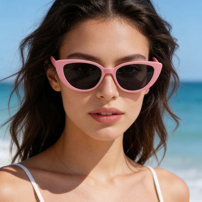 1 Pair UV Protection Luxury Elegant Women’s Sunglasses – Narrow Cat Eye Pink Plastic Frame with Bold Black Lenses, Retro Versatile Face-Slimming Sun Protection Accessory for Daily & Special Occasions