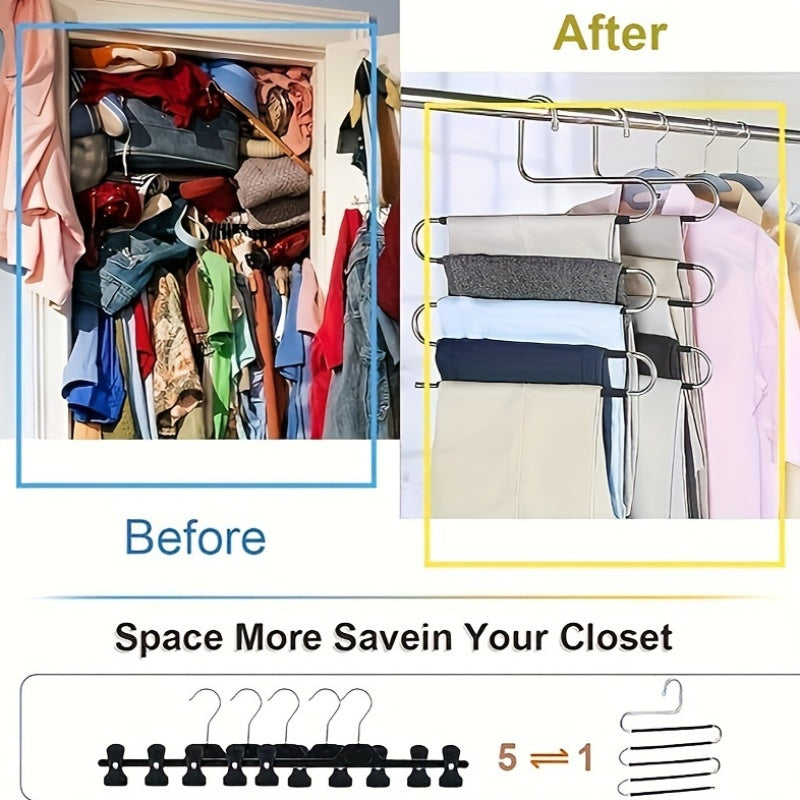 1pc Space-Saving Multi-Layer Pants Hanger - Polished Stainless Steel Construction with Non-Slip S-Shaped Clips for Efficient Closet Organization and Towel Storage, Suitable for Home and Retail Application, Durable Clothing Hanger