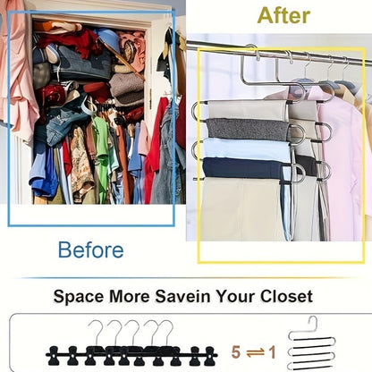 1pc Space-Saving Multi-Layer Pants Hanger - Polished Stainless Steel Construction with Non-Slip S-Shaped Clips for Efficient Closet Organization and Towel Storage, Suitable for Home and Retail Application, Durable Clothing Hanger