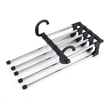 1 Pack 5 Layer Pants Hanger, Space Saving Stainless Steel Clothing Hanger, Non Slip for Jeans Trousers Leggings