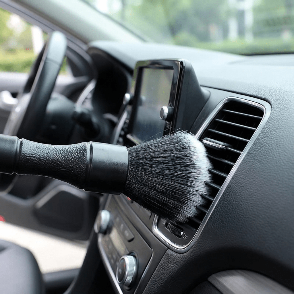 1 PC Black Soft Bristle Dust Brush – Battery-Free Plastic Tool for Car Interiors, Dashboards & Computer Keyboard Cleaning