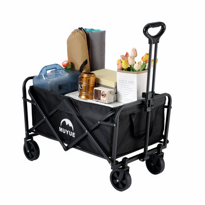 Folding Utility Wagon Beach Cart with All-Terrain Wheels, Collapsible Portable Outdoor Trolley, Multi-Purpose Gear Carrier for Gardening, Sports Events & Camping Trips