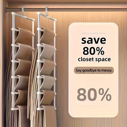Multi-layer stainless steel trouser rack, a space-saving wardrobe organizing essential, suitable for storing pants, jeans, scarves and other clothing items