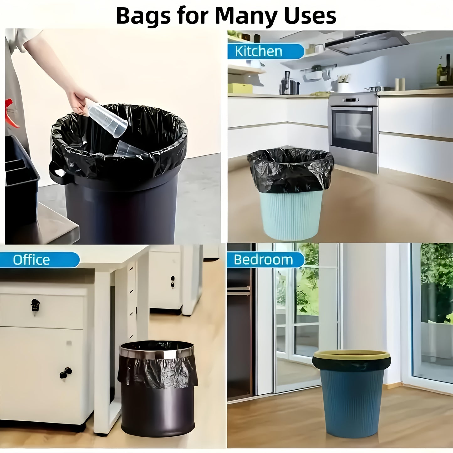 50-Piece Heavy-Duty Black Garbage Bags – Leak-Proof & Super Durable Trash Liners, Convenient Waste Disposal Solution for Indoor Home, Office, Kitchen & Outdoor Settings