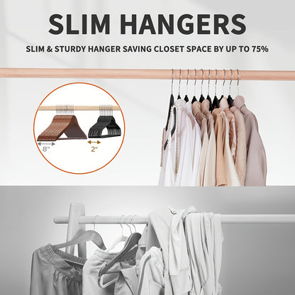 10 Pack Thickened Non-Slip Velvet Hangers with Tie Clip for Closet Storage - Ultra Thin Suit Hangers with 360° Rotating Hook, Velvet Hangers for Coats, Suits and Delicate Garments