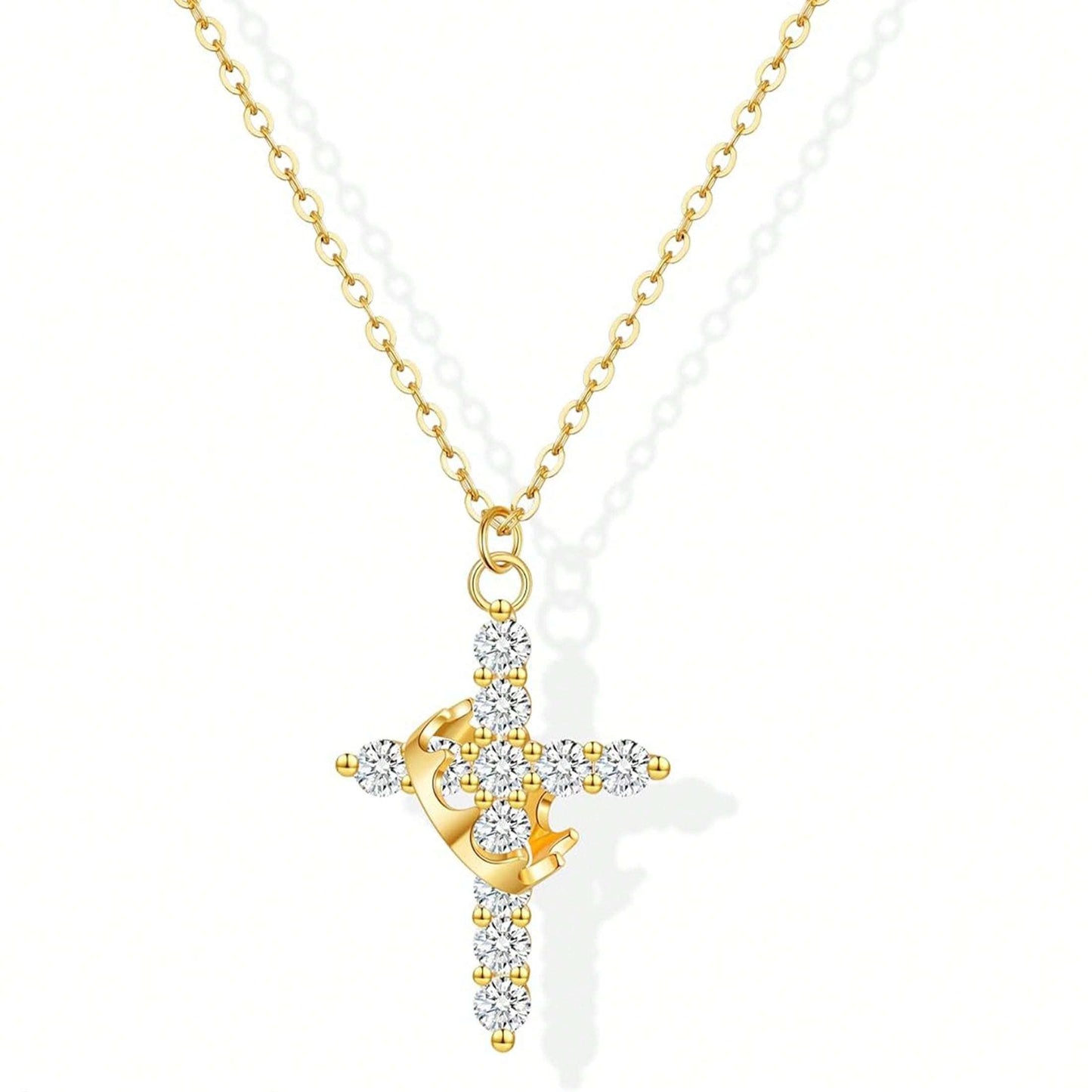 1 PC Copper Cross Pendant Necklace – Spinable Circular Element with Elegant Crown Design, Classic Faith-Based Accessory Ideal for Devout Wearers & Daily Styling