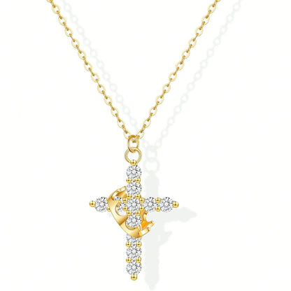 1 PC Copper Cross Pendant Necklace – Spinable Circular Element with Elegant Crown Design, Classic Faith-Based Accessory Ideal for Devout Wearers & Daily Styling