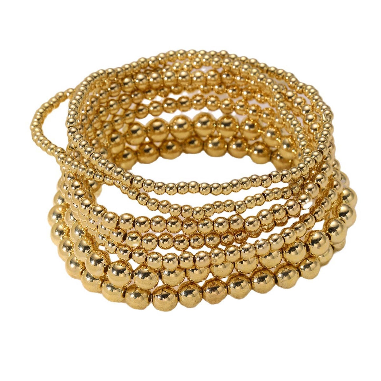 7-Piece Stackable Multifunctional Gold Bead Bracelets – Bohemian Beach Style Mix-and-Match Bead Chains, Versatile No-Outfit-Picking Design for Daily Wear, Beach Vacations & Party Gatherings