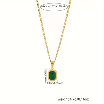 1 Piece Women’s Green Square Pendant Necklace – Retro French-Style Design, Alloy Setting & Elegant Collarbone Chain, Perfect for Valentine’s Day, Party Looks & Daily Wear