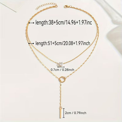 Gold-Hued Elegant Minimalist Layered Crystal Pendant Necklace – Sparkling Rhinestone Accents & Exquisite Fine Workmanship, Versatile Jewelry Perfect for Everyday Wear & Party Gatherings, Chic Summer Gift for Women