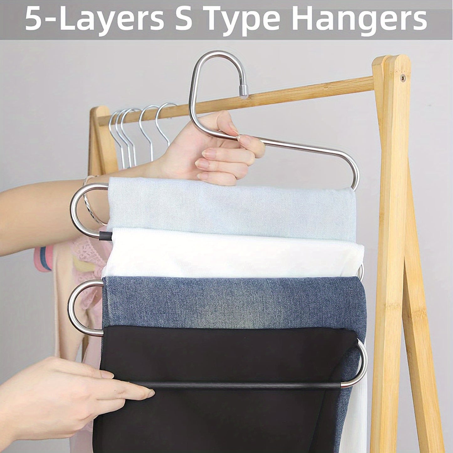 1pc Space-Saving Multi-Layer Pants Hanger - Polished Stainless Steel Construction with Non-Slip S-Shaped Clips for Efficient Closet Organization and Towel Storage, Suitable for Home and Retail Application, Durable Clothing Hanger