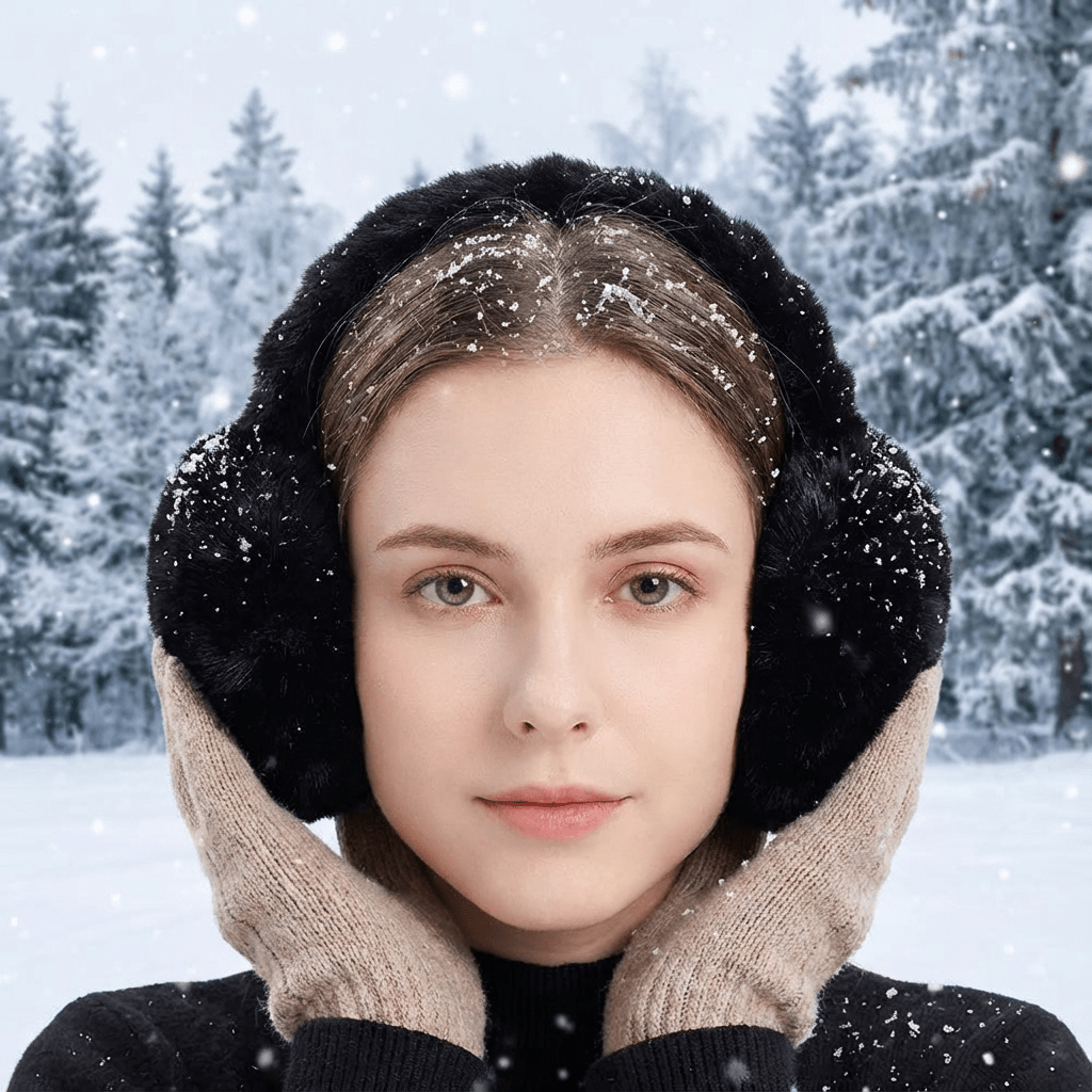 1pc Unisex Foldable Winter Ear Warmers - Black Ultra-Soft Windproof Earmuffs, Ideal for Skiing, Hiking, Cycling & All Cold-Weather Adventures